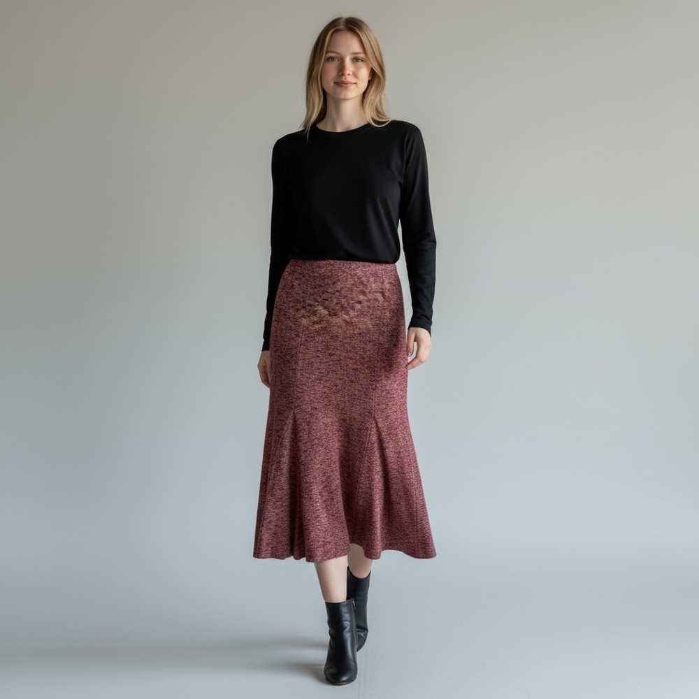 Eva Mendes Ribbed Knit Midi Skirt Womens Size L Soft Stretch Casual Romantic - Picture 2 of 14